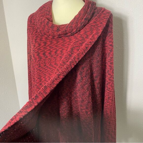 Habitat Red & Black Cowl Neck Front Overlay Wrap Tunic Sweater Women's Size M - Picture 11 of 15